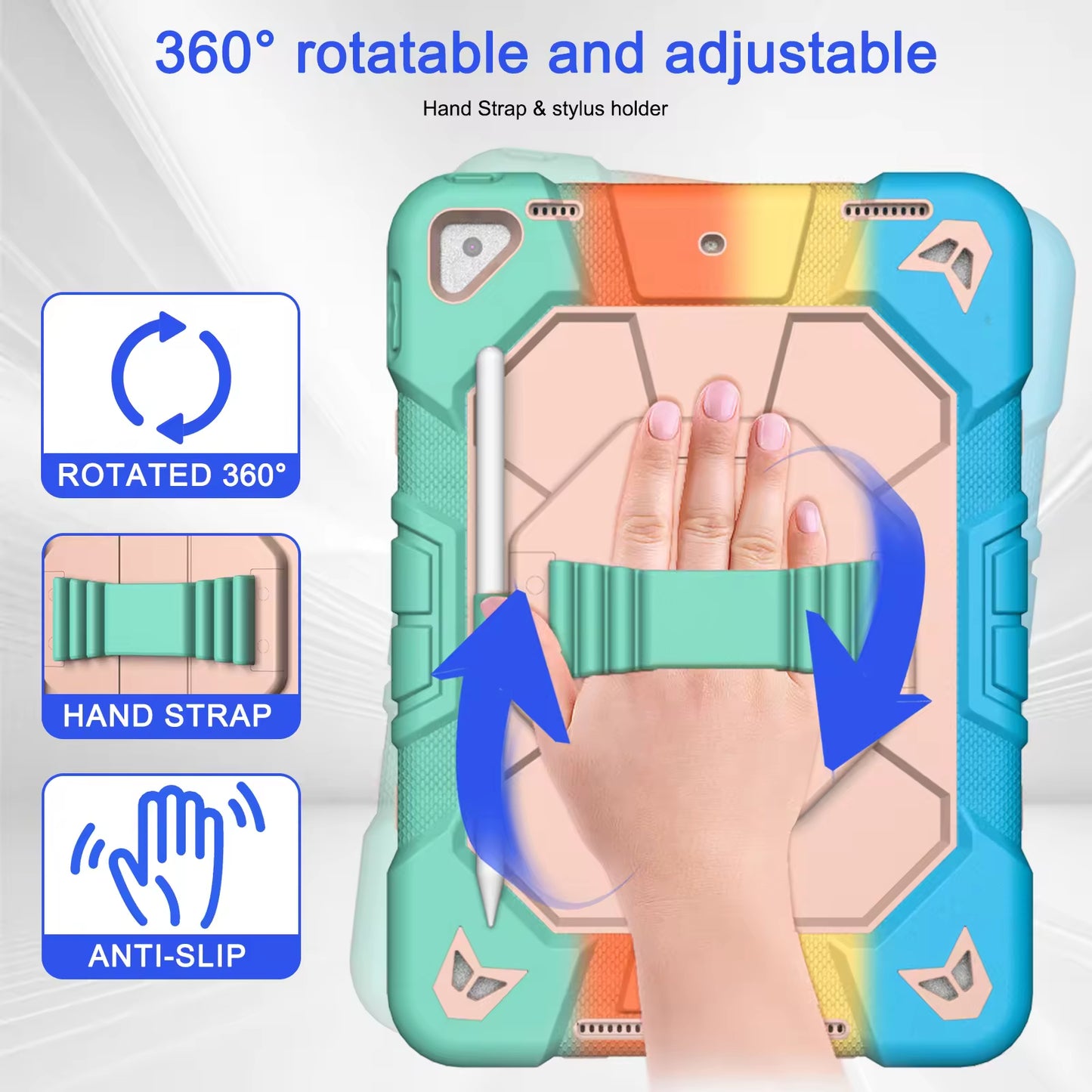 Wrist 360 Strap Tablet Cover Case For iPad 7/8/9th 10.2 inch