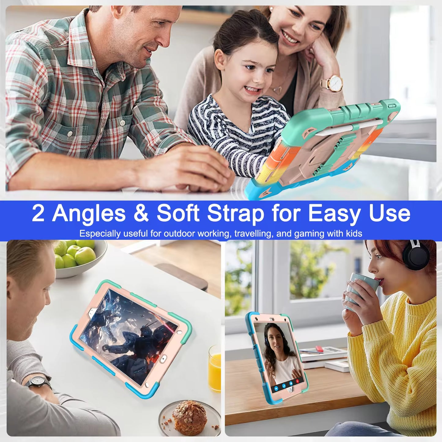 Wrist 360 Strap Tablet Cover Case For iPad 7/8/9th 10.2 inch